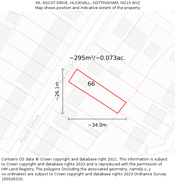 66, ASCOT DRIVE, HUCKNALL, NOTTINGHAM, NG15 6HZ: Plot and title map