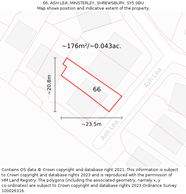 66, ASH LEA, MINSTERLEY, SHREWSBURY, SY5 0BU: Plot and title map