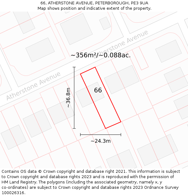 66, ATHERSTONE AVENUE, PETERBOROUGH, PE3 9UA: Plot and title map