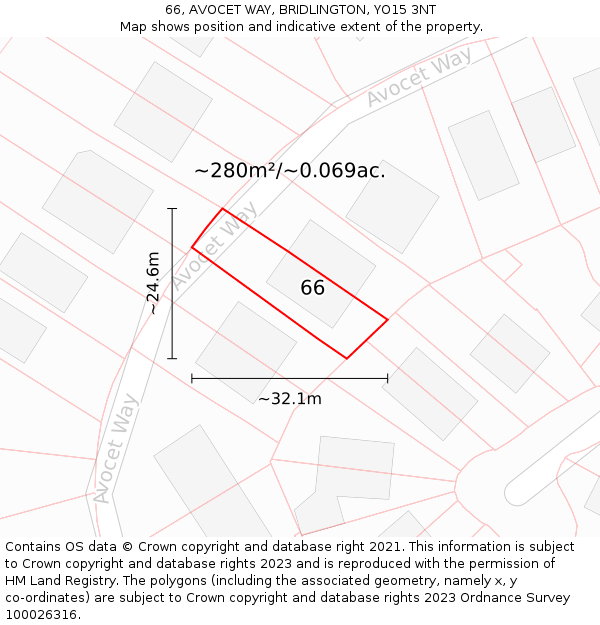 66, AVOCET WAY, BRIDLINGTON, YO15 3NT: Plot and title map