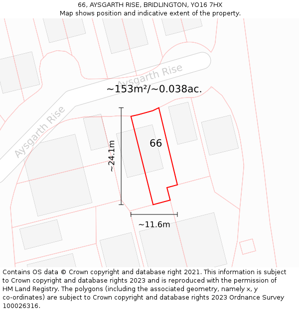 66, AYSGARTH RISE, BRIDLINGTON, YO16 7HX: Plot and title map