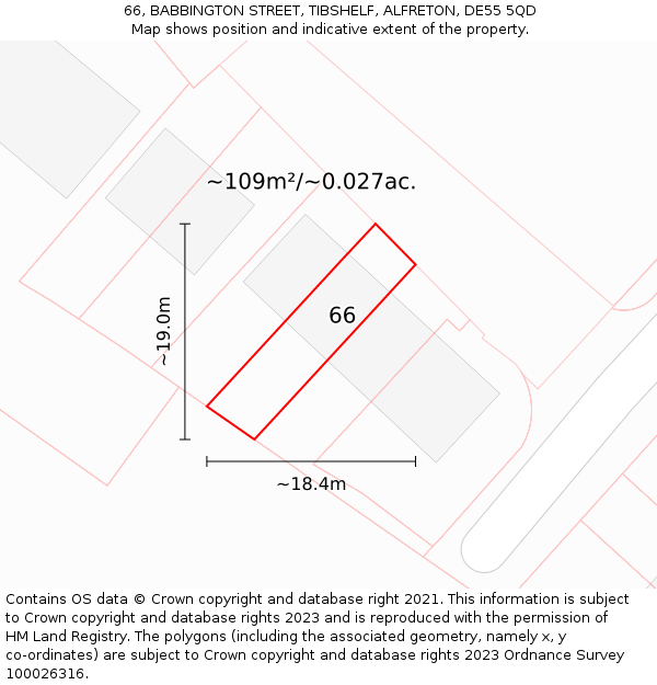 66, BABBINGTON STREET, TIBSHELF, ALFRETON, DE55 5QD: Plot and title map