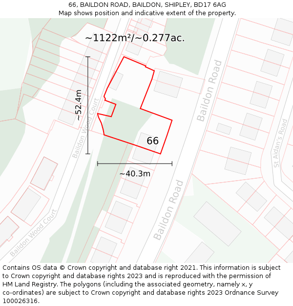 66, BAILDON ROAD, BAILDON, SHIPLEY, BD17 6AG: Plot and title map