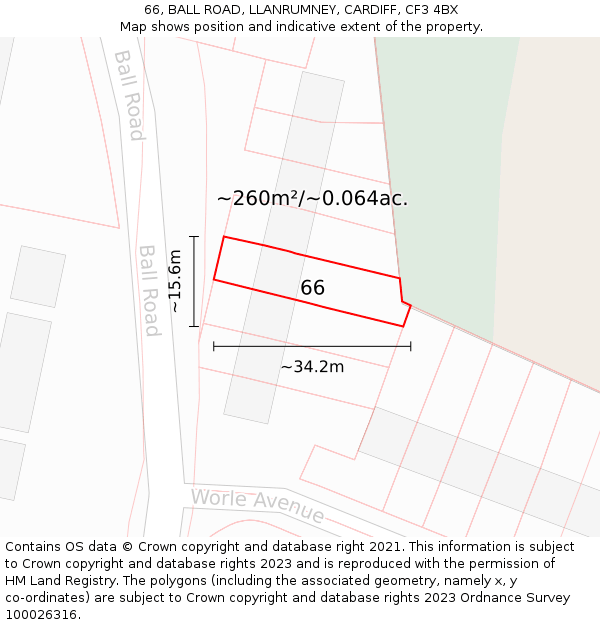 66, BALL ROAD, LLANRUMNEY, CARDIFF, CF3 4BX: Plot and title map