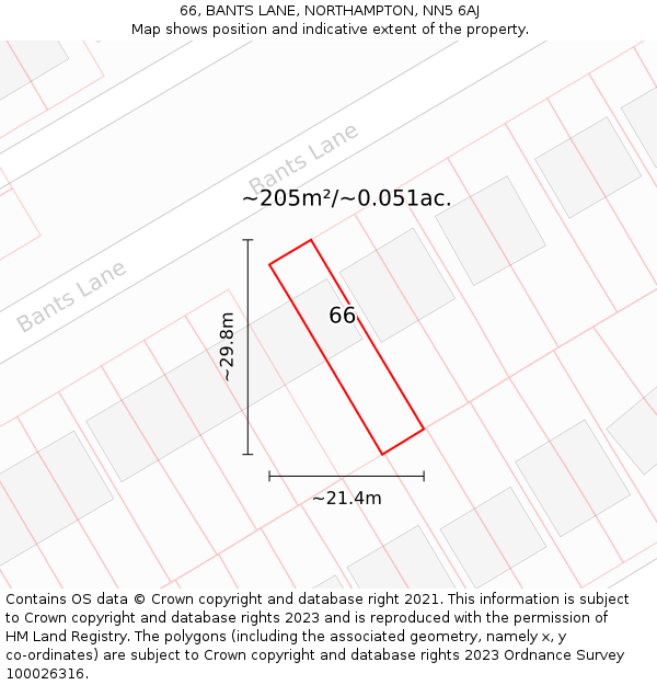 66, BANTS LANE, NORTHAMPTON, NN5 6AJ: Plot and title map