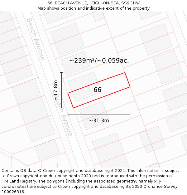 66, BEACH AVENUE, LEIGH-ON-SEA, SS9 1HW: Plot and title map