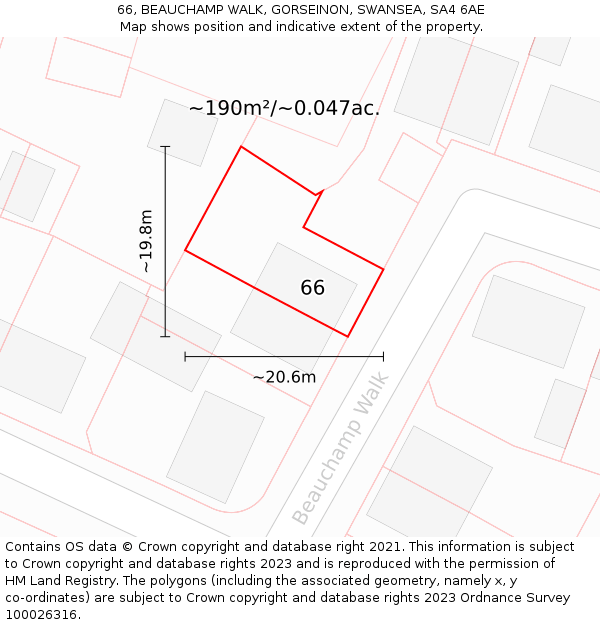 66, BEAUCHAMP WALK, GORSEINON, SWANSEA, SA4 6AE: Plot and title map