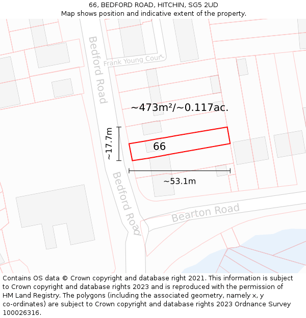 66, BEDFORD ROAD, HITCHIN, SG5 2UD: Plot and title map