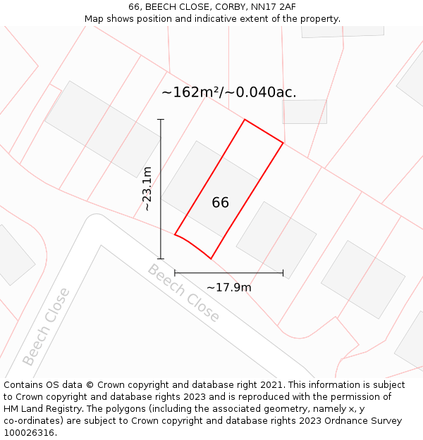 66, BEECH CLOSE, CORBY, NN17 2AF: Plot and title map
