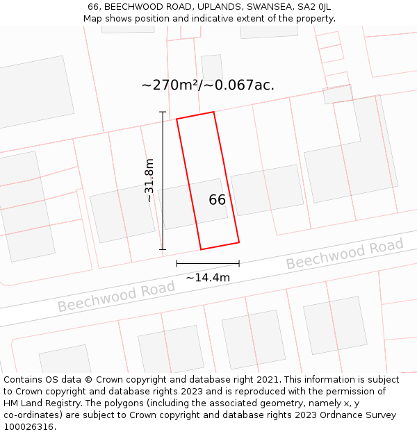 66, BEECHWOOD ROAD, UPLANDS, SWANSEA, SA2 0JL: Plot and title map