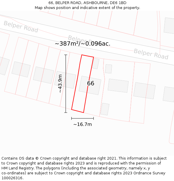 66, BELPER ROAD, ASHBOURNE, DE6 1BD: Plot and title map