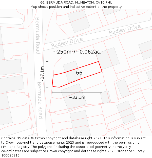 66, BERMUDA ROAD, NUNEATON, CV10 7HU: Plot and title map