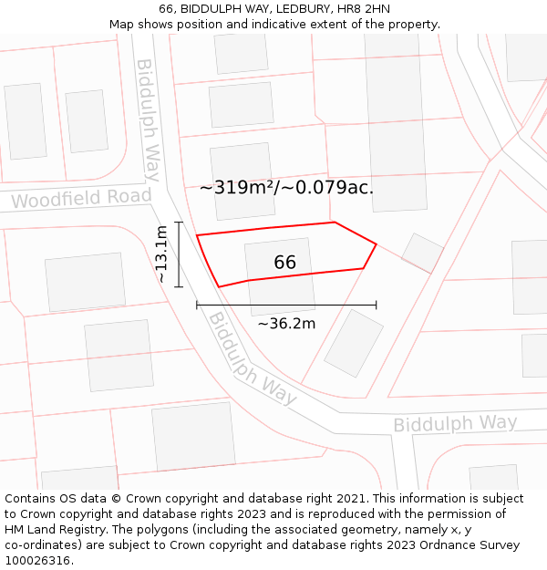 66, BIDDULPH WAY, LEDBURY, HR8 2HN: Plot and title map