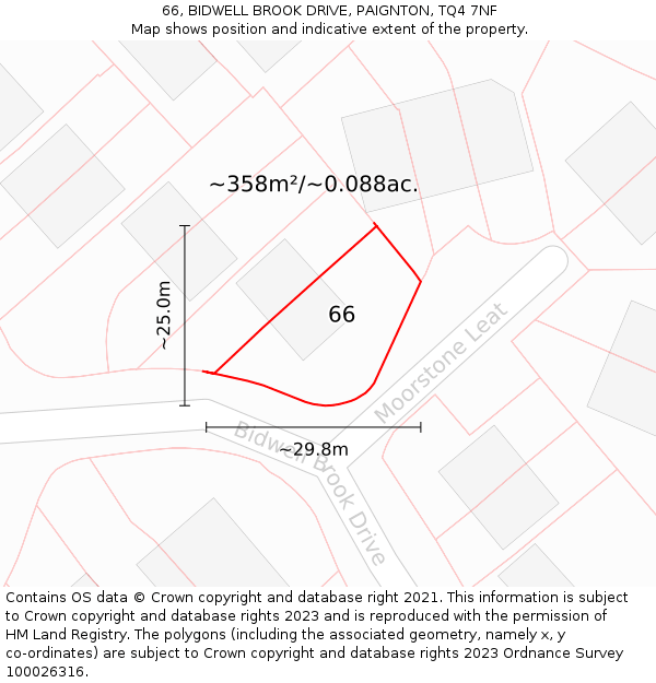 66, BIDWELL BROOK DRIVE, PAIGNTON, TQ4 7NF: Plot and title map