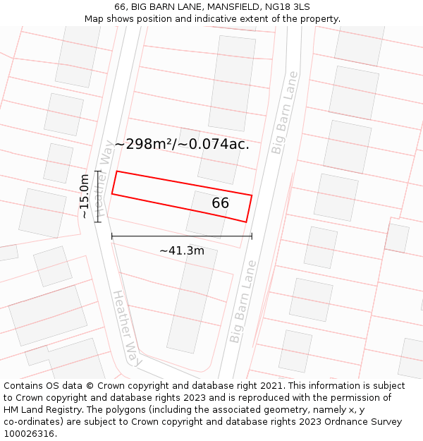 66, BIG BARN LANE, MANSFIELD, NG18 3LS: Plot and title map