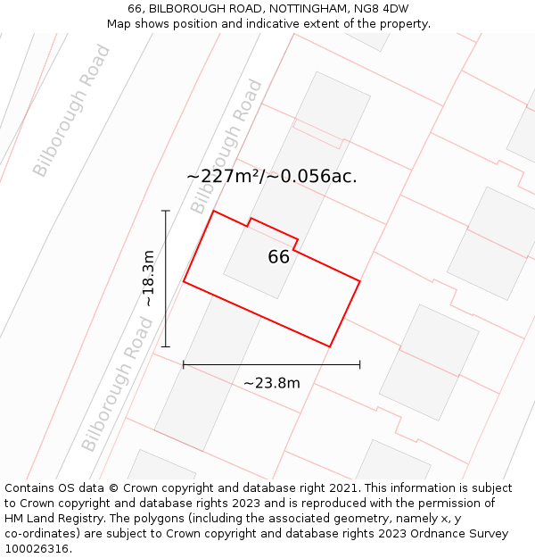 66, BILBOROUGH ROAD, NOTTINGHAM, NG8 4DW: Plot and title map