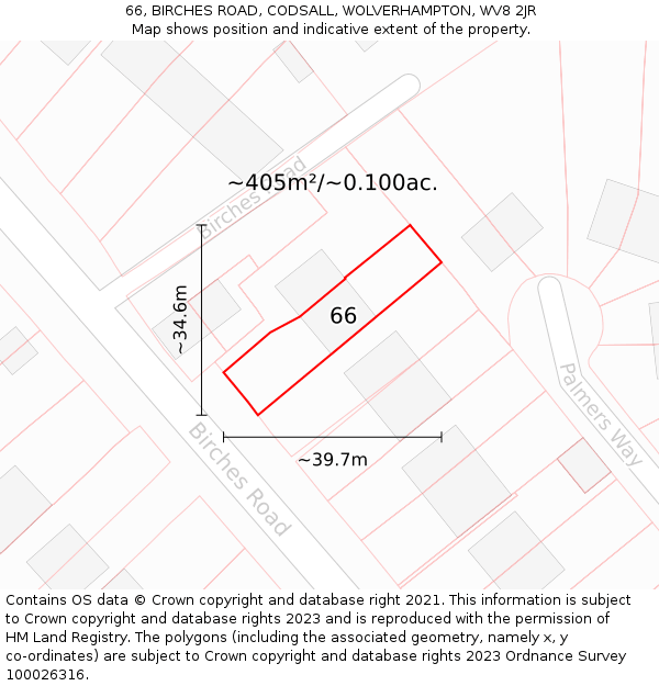 66, BIRCHES ROAD, CODSALL, WOLVERHAMPTON, WV8 2JR: Plot and title map