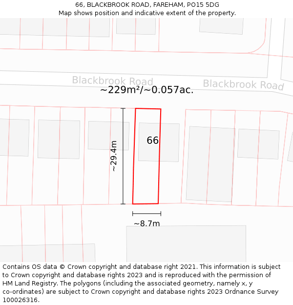 66, BLACKBROOK ROAD, FAREHAM, PO15 5DG: Plot and title map