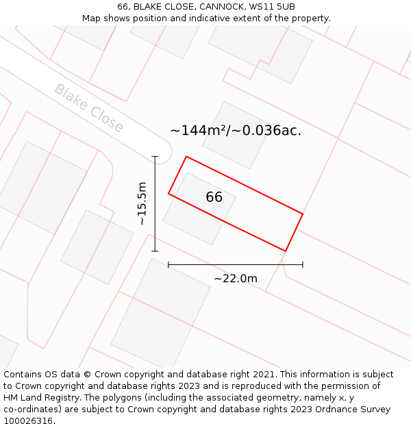 66, BLAKE CLOSE, CANNOCK, WS11 5UB: Plot and title map