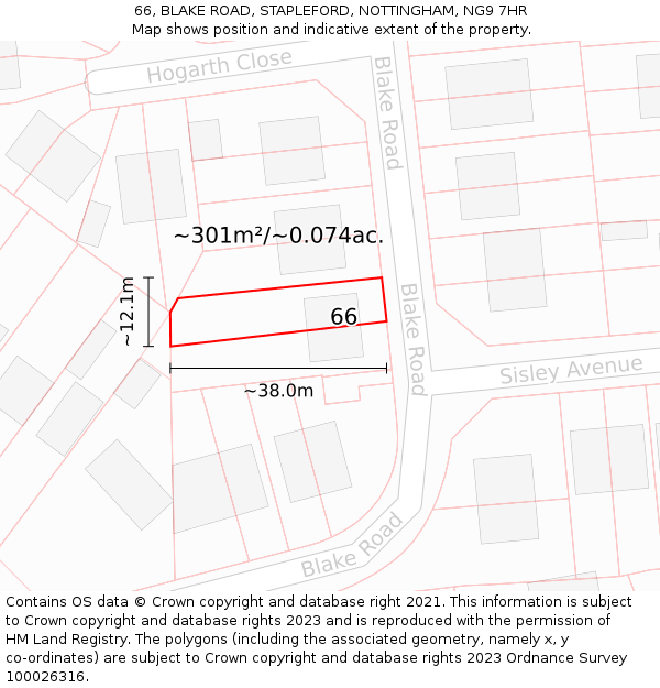 66, BLAKE ROAD, STAPLEFORD, NOTTINGHAM, NG9 7HR: Plot and title map