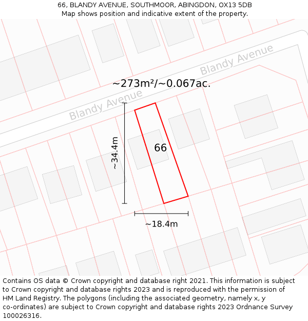 66, BLANDY AVENUE, SOUTHMOOR, ABINGDON, OX13 5DB: Plot and title map