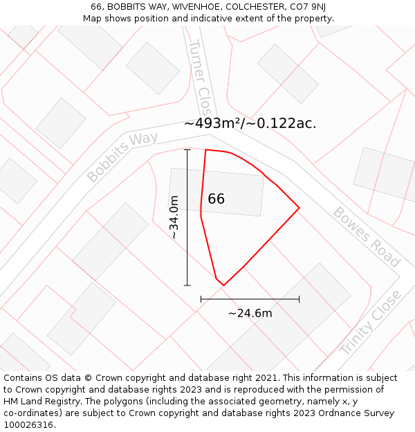 66, BOBBITS WAY, WIVENHOE, COLCHESTER, CO7 9NJ: Plot and title map