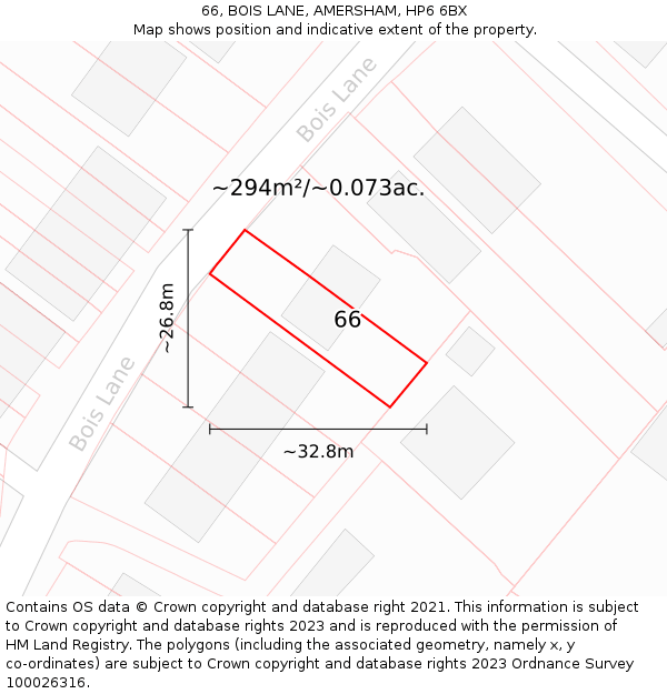 66, BOIS LANE, AMERSHAM, HP6 6BX: Plot and title map