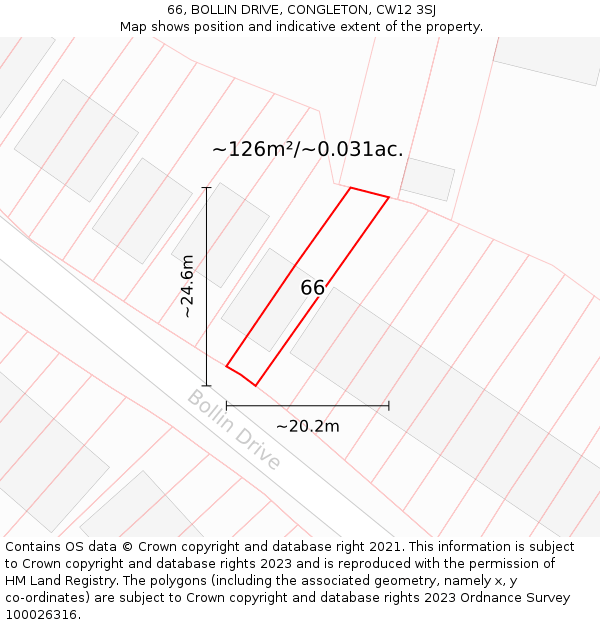 66, BOLLIN DRIVE, CONGLETON, CW12 3SJ: Plot and title map