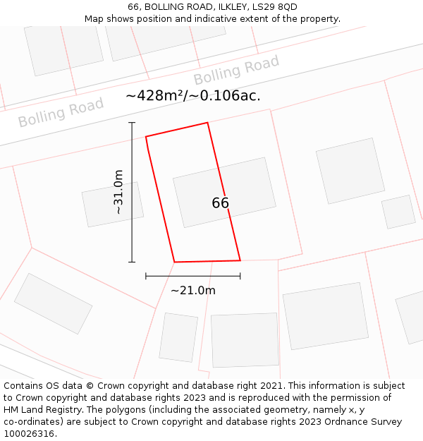 66, BOLLING ROAD, ILKLEY, LS29 8QD: Plot and title map