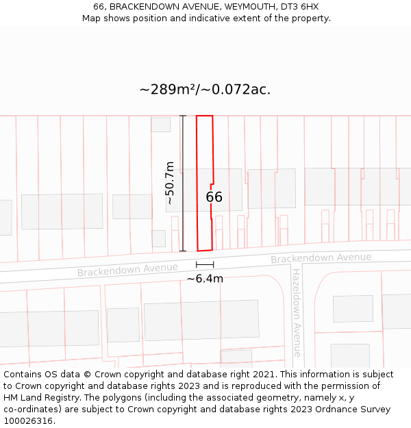 66, BRACKENDOWN AVENUE, WEYMOUTH, DT3 6HX: Plot and title map