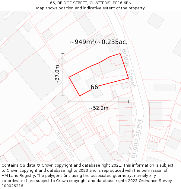 66, BRIDGE STREET, CHATTERIS, PE16 6RN: Plot and title map