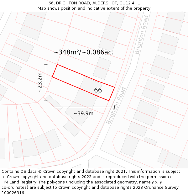 66, BRIGHTON ROAD, ALDERSHOT, GU12 4HL: Plot and title map