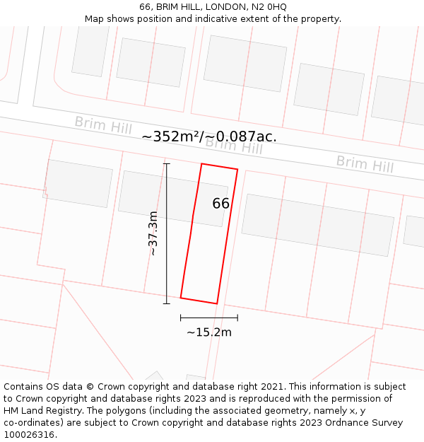 66, BRIM HILL, LONDON, N2 0HQ: Plot and title map