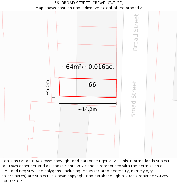 66, BROAD STREET, CREWE, CW1 3DJ: Plot and title map