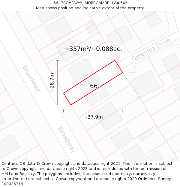 66, BROADWAY, MORECAMBE, LA4 5XY: Plot and title map