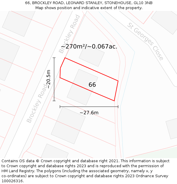 66, BROCKLEY ROAD, LEONARD STANLEY, STONEHOUSE, GL10 3NB: Plot and title map