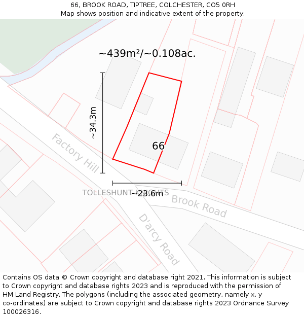 66, BROOK ROAD, TIPTREE, COLCHESTER, CO5 0RH: Plot and title map