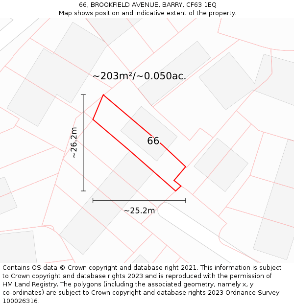 66, BROOKFIELD AVENUE, BARRY, CF63 1EQ: Plot and title map