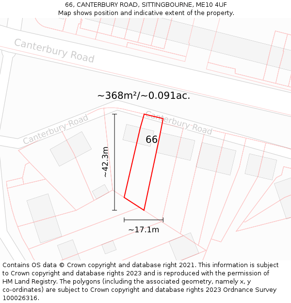 66, CANTERBURY ROAD, SITTINGBOURNE, ME10 4UF: Plot and title map