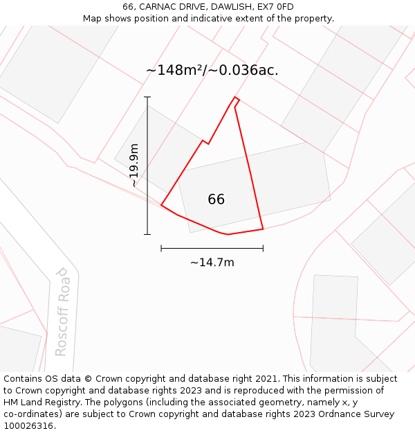 66, CARNAC DRIVE, DAWLISH, EX7 0FD: Plot and title map