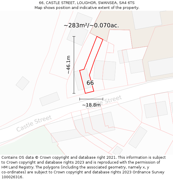 66, CASTLE STREET, LOUGHOR, SWANSEA, SA4 6TS: Plot and title map