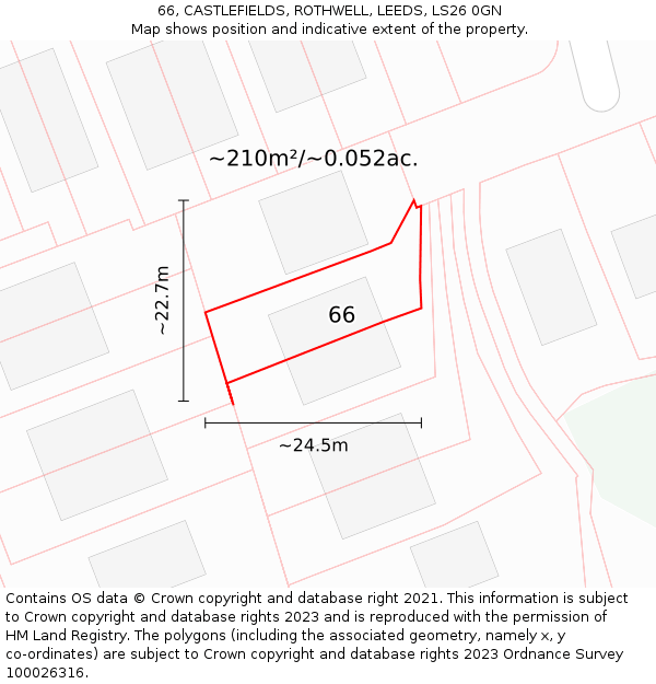 66, CASTLEFIELDS, ROTHWELL, LEEDS, LS26 0GN: Plot and title map