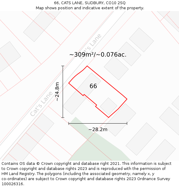 66, CATS LANE, SUDBURY, CO10 2SQ: Plot and title map