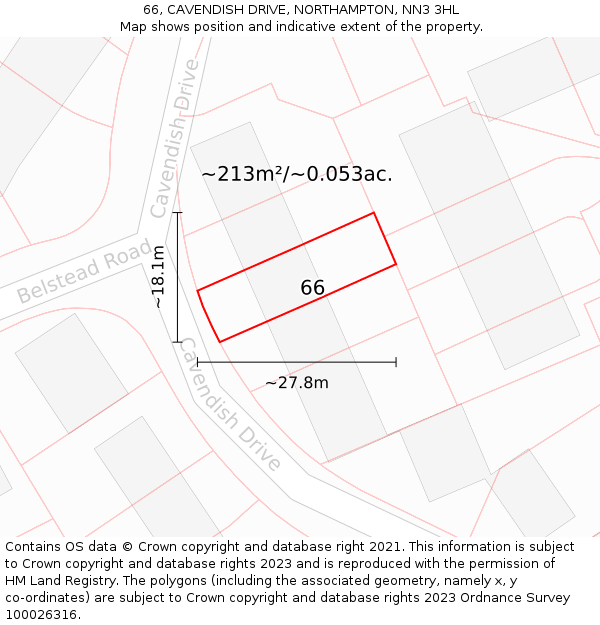 66, CAVENDISH DRIVE, NORTHAMPTON, NN3 3HL: Plot and title map