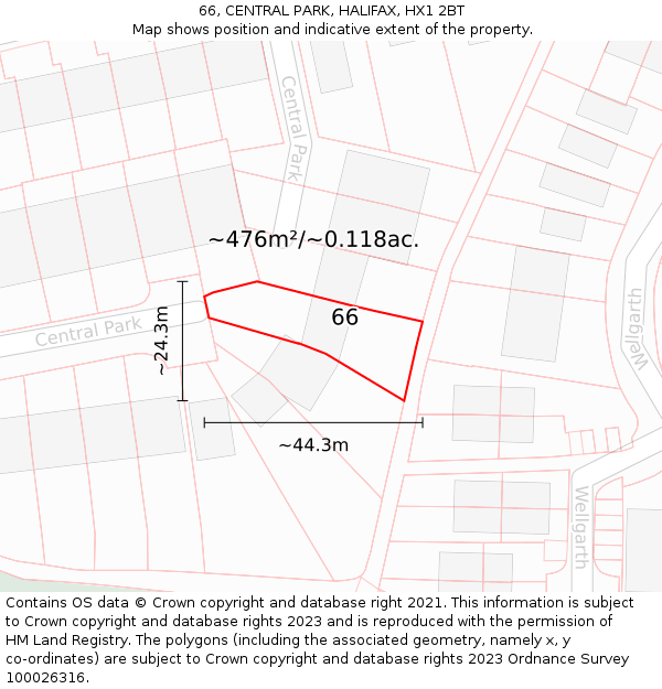 66, CENTRAL PARK, HALIFAX, HX1 2BT: Plot and title map