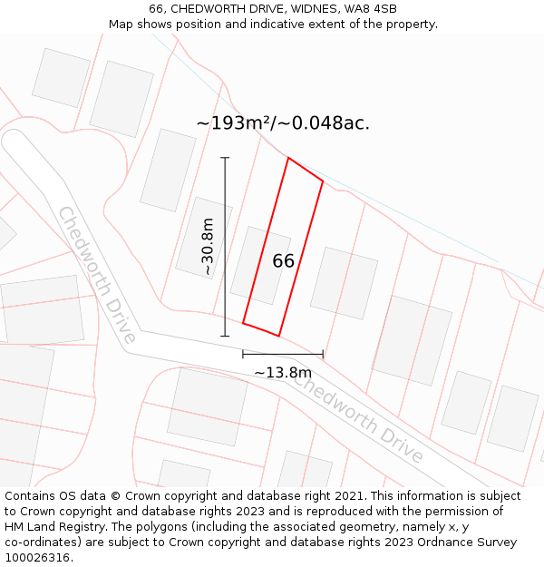 66, CHEDWORTH DRIVE, WIDNES, WA8 4SB: Plot and title map