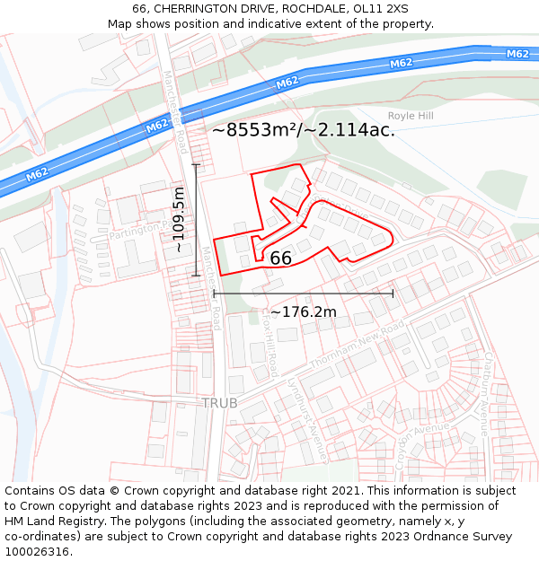 66, CHERRINGTON DRIVE, ROCHDALE, OL11 2XS: Plot and title map