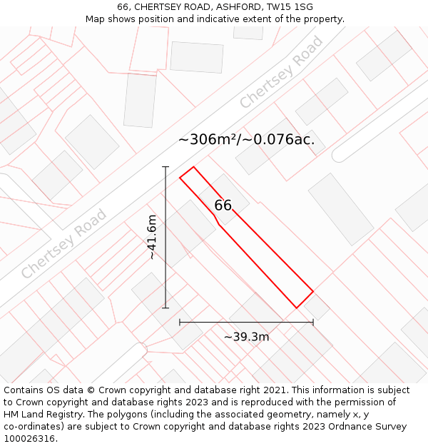 66, CHERTSEY ROAD, ASHFORD, TW15 1SG: Plot and title map