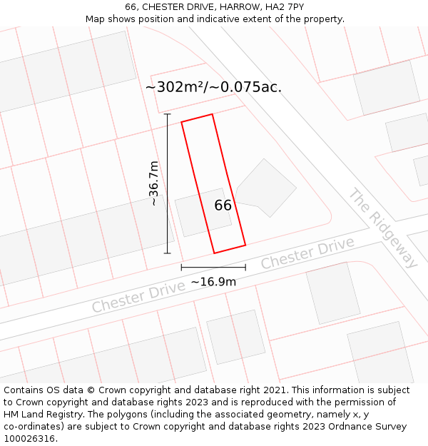 66, CHESTER DRIVE, HARROW, HA2 7PY: Plot and title map