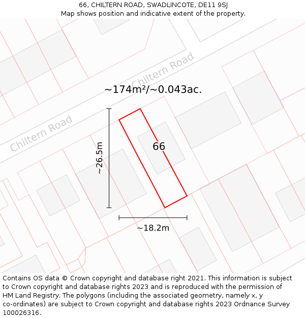 66, CHILTERN ROAD, SWADLINCOTE, DE11 9SJ: Plot and title map